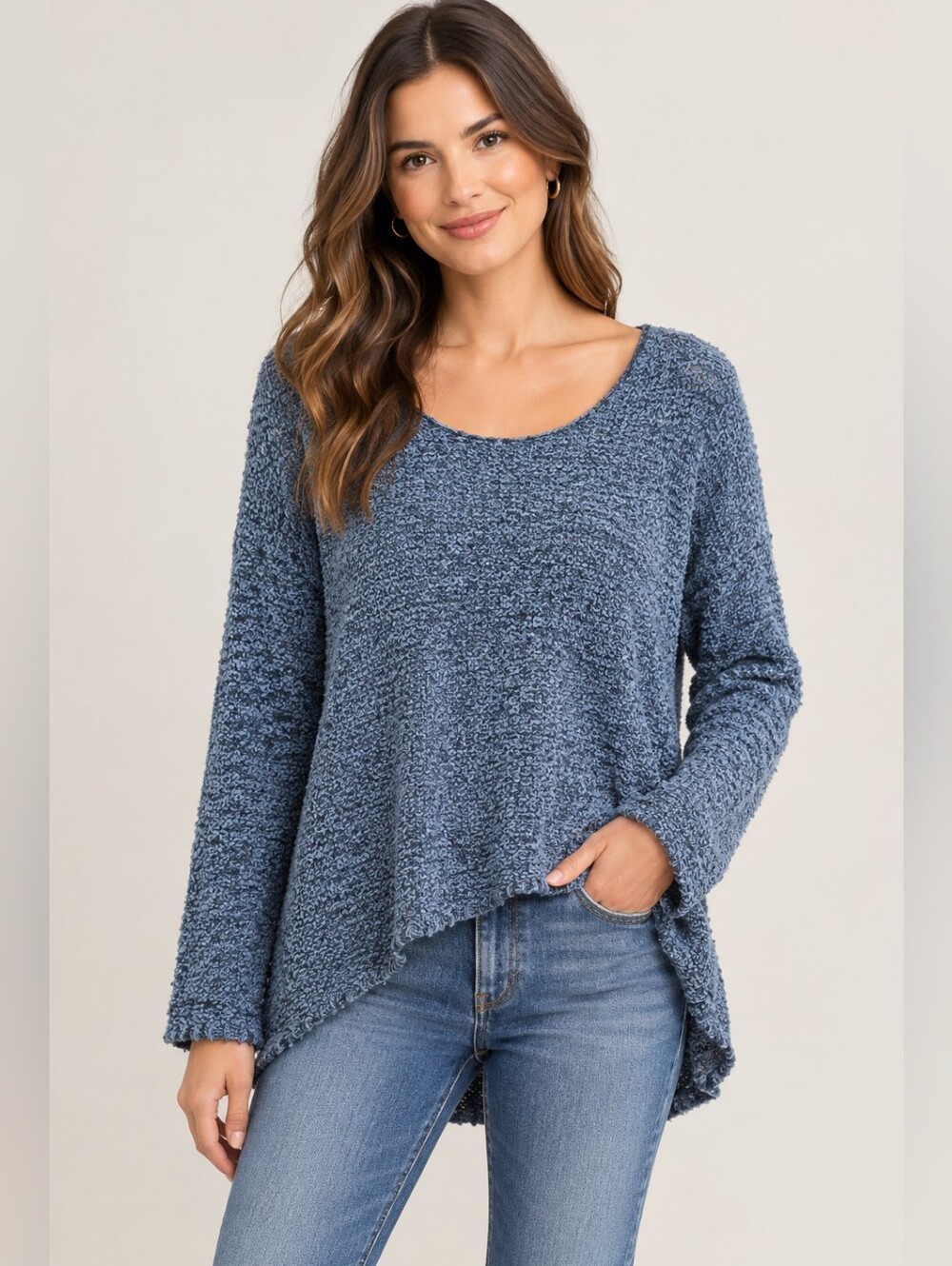 PURE J.Jill Blue Marled Knit Tunic Sweater Sz M Cozy Fall Winter